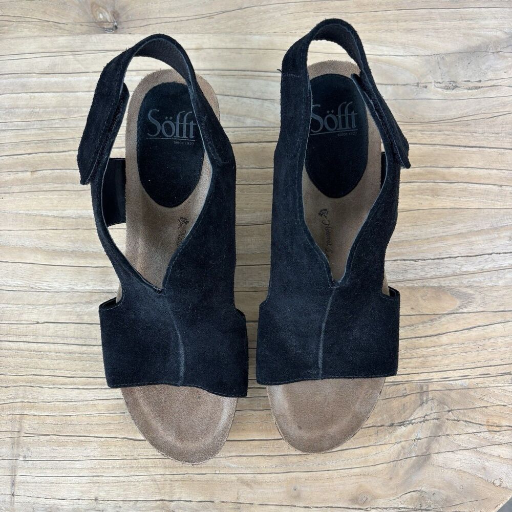 Sofft Leather Suede Wedge Sandals Black 9 Open Toe Capsule Comfort Casual Chloee - Picture 6 of 12